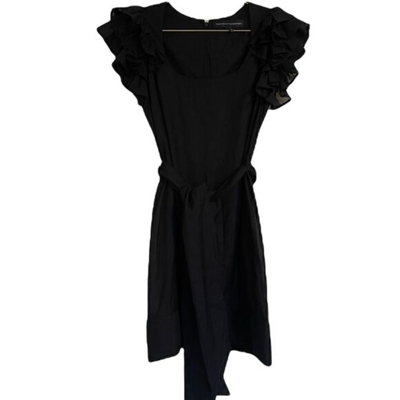 French Connection Candy Stripe Fril Sleeve Dress in Black - Picture 8 of 9